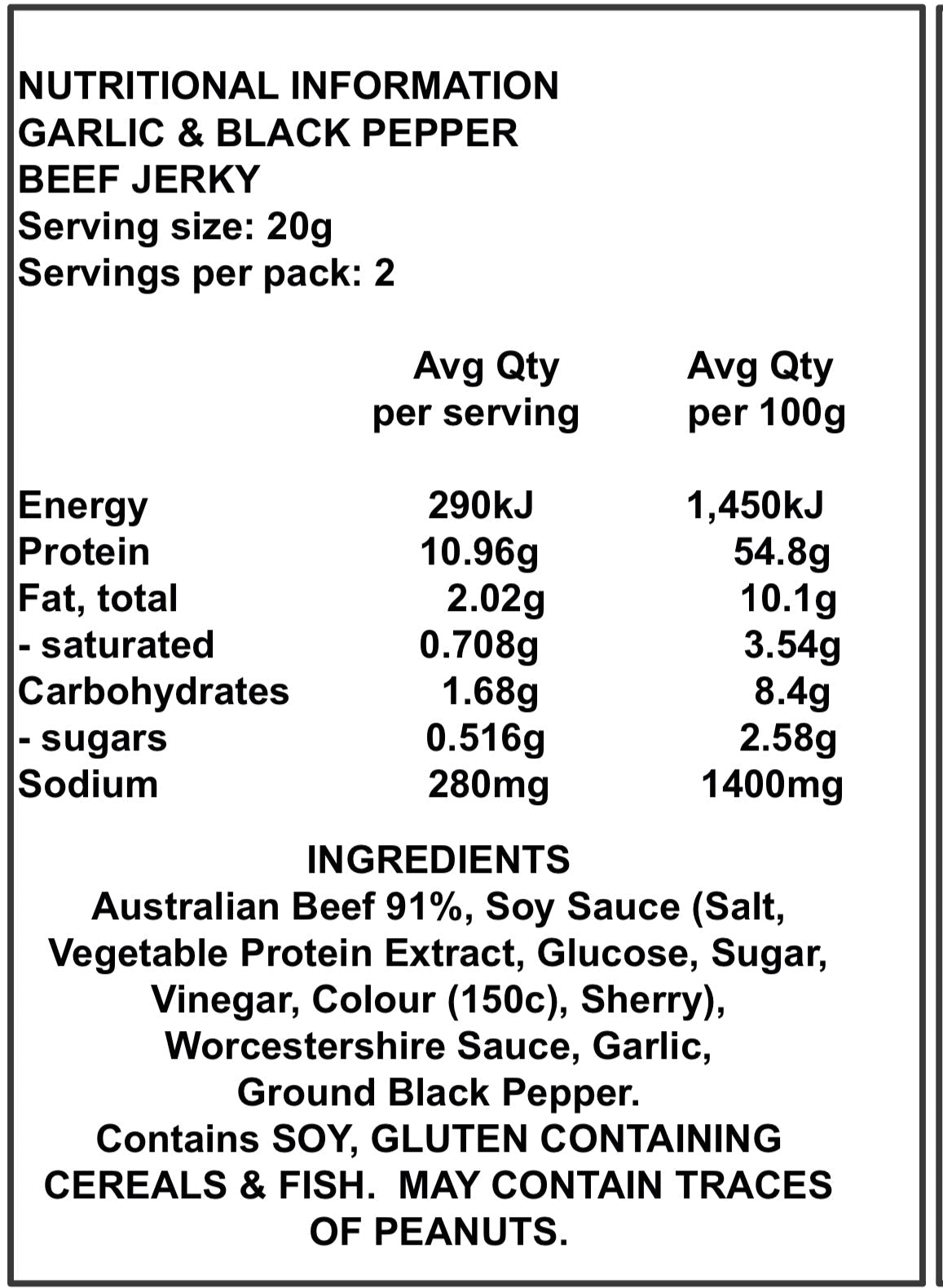 Tastybitz Garlic & Black Pepper Beef Jerky