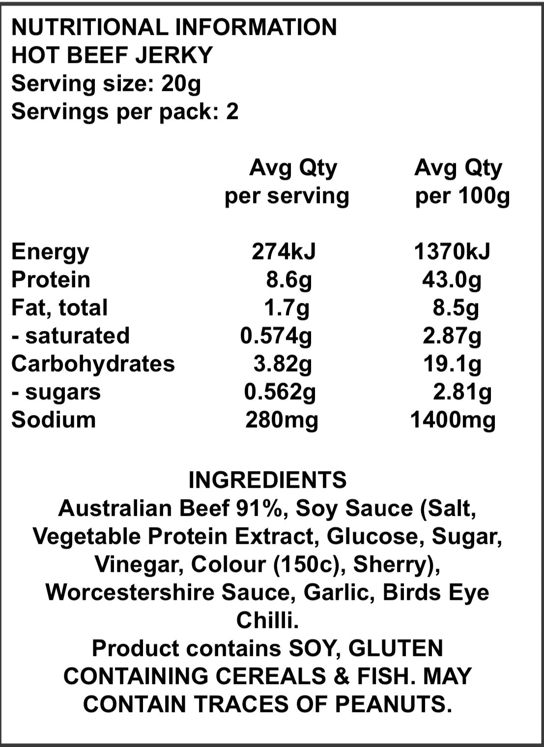 Tastybitz Hot Chilli & Garlic Beef Jerky